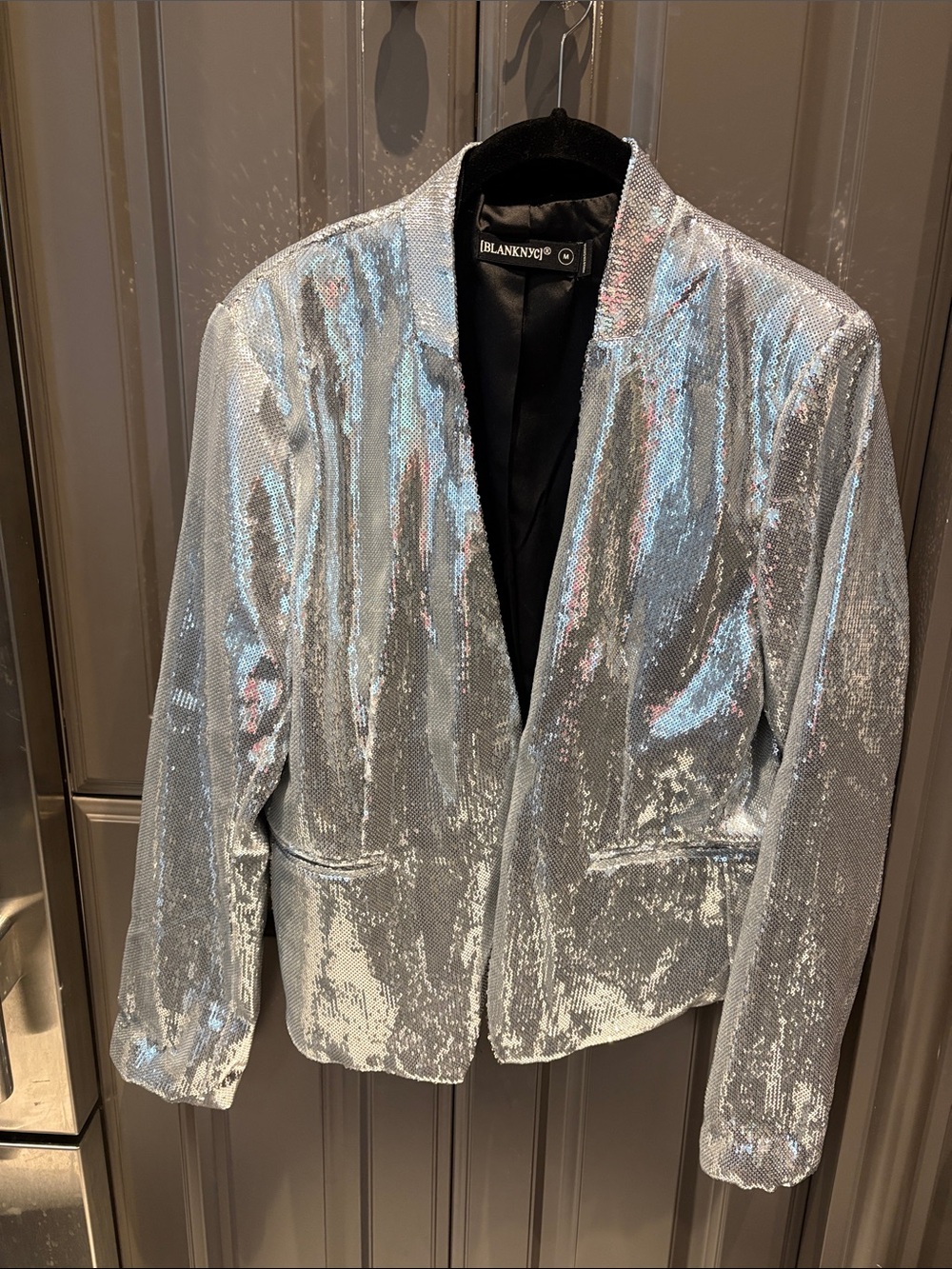 Blank NYC Iridescent Silver Sequin Blazer